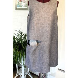GERSHON BRAM Women's Lagenlook Linen Style Dress Gray Artisan Slit Lined Large